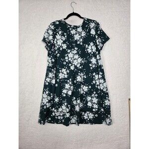 J Jill Wearever Dress Womens M Green Floral A Line Short Sleeve Stretch